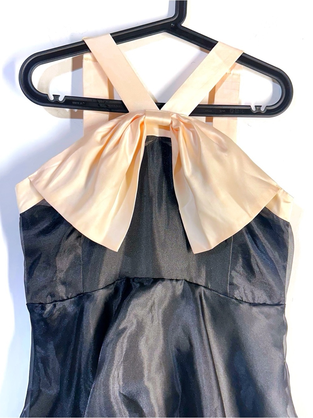 Lulu's Perfect Beauty Black Tiered Organza Midi Dress Blush Satin Bow Sz  XL NEW - Picture 4 of 8